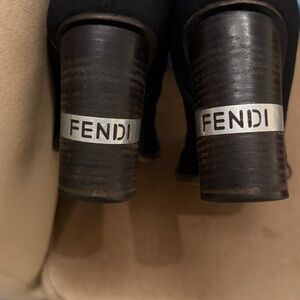 FENDI Black Fabric Knee High Boots 38 37 37.5 7 7.5